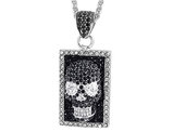 David Sigal Skull Necklace Pendant with Synthetic Black and White Crystals in Stainless Steel